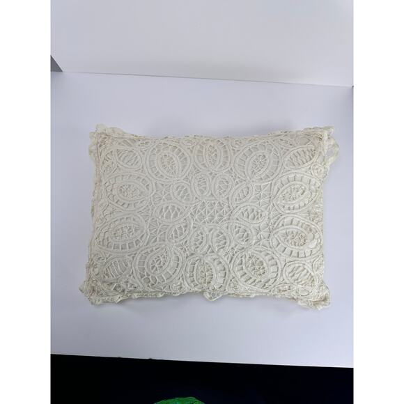 Vintage Lace Toss Pillow - Battenberg White Lace Pillow French Country Style - Picture 2 of 9